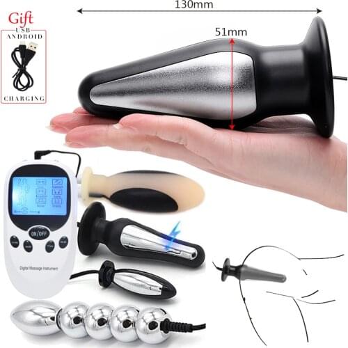 USB Charge Power Box,Electro Shock Pulse Anal Vaginal Plug Masturbator Electro Stimulator Prostate Massage Big Butt Plug Sex Toy