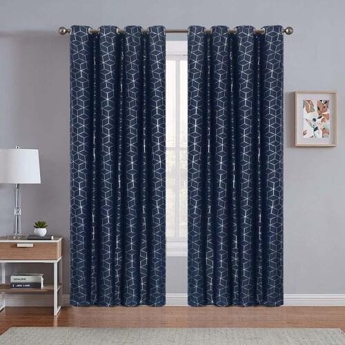 Silver Geometric Pattern Blackout Curtains for Living Room Bedroom Home Decor Window Treatment Drapes 1 panel