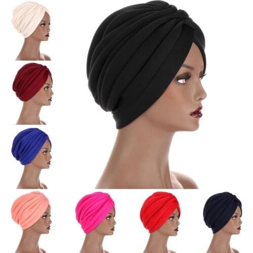Women Fashion Solid Color Cotton Breathable Hat Elastic Cap Bonnet Headwrap Muslim headdress