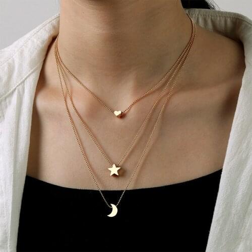 Vintage Multilayer Pendant Necklace for Women Bohemian Star Moon Love Layered Collar Jewelry Gift