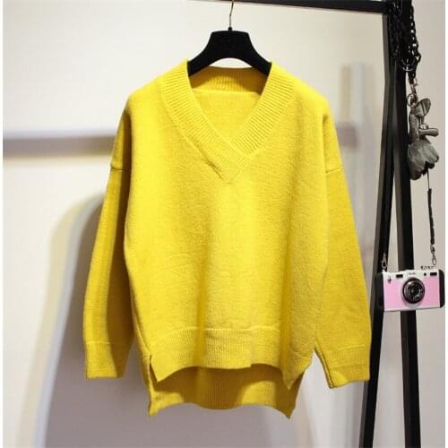 2017 New Autumn Winter Warm Knitted Pullover Sweater Women Knitting V-Neck Solid Sweater Female Elegant Thick Sweaters Lady Mw49