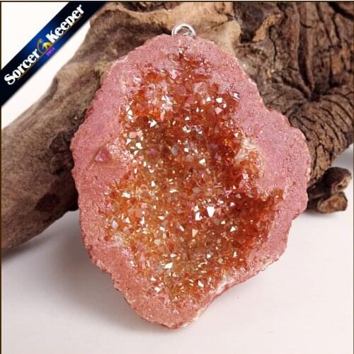 Irregular Natural Stone Pendulum Gold Plating Rainbow Crystal Druzy Pendants Sparkling Charms Necklace For Jewelry Making YS0009