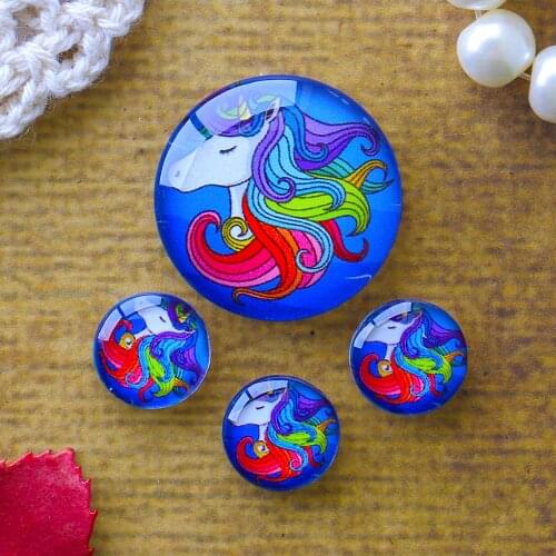 12mm 25mm 14mm 16mm 18mm 20mm Photo Glass Cabochons Round Cameo Set Handmade Settings Unicorn 04