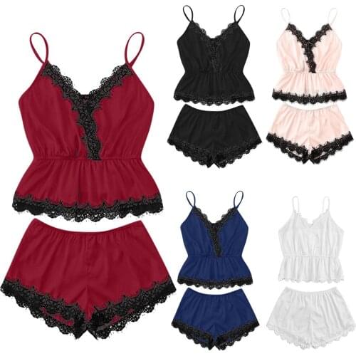 2021 Sexy-Lingerie Femme Satin Lace Camisole Pajamas Womens Erotic Underwear Sleepwear Sets Underwear Nightwear женские пижамы