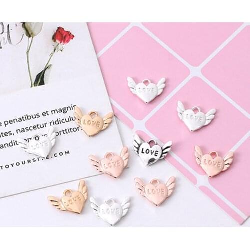 50pcs 10mm Rose Gold Silver Heart Coin Pendant Alloy Delicate Love Charms For Handmade Women Jewelry Necklace Earrings