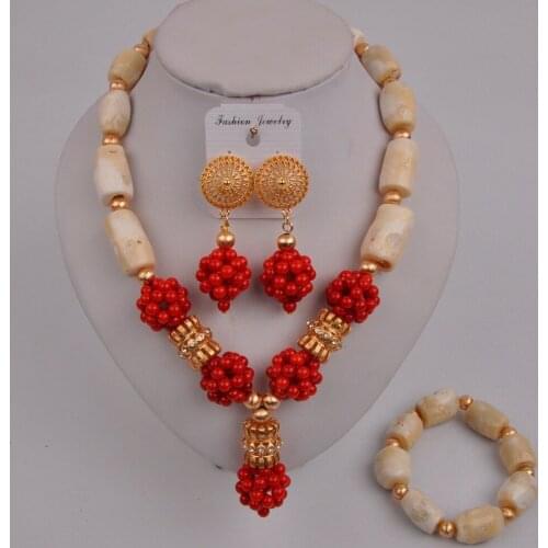 White & Red Coral Jewelry Set Nigerian Wedding Set Bridal Jewelry Sets 41-CB-03