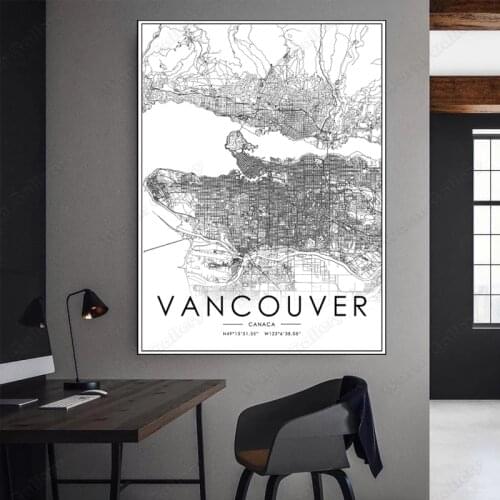 Black and White City Map The Vancouver City Map Poster HD Print Wall Art Canvas Nordic Landscape Painting For Home Decor