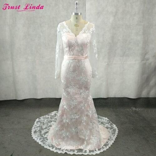 Elegant Lace Tulle Mermaid Long Sleeves Sexy See Through Mother Dresses V-neck