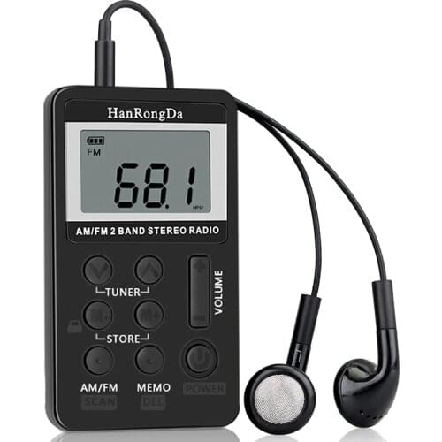 HanRongDa HRD-103 Small AM FM Digital Radio 2 Band Stereo Receiver Portable Pocket Radio W/ Headphones LCD Sn with Earphone