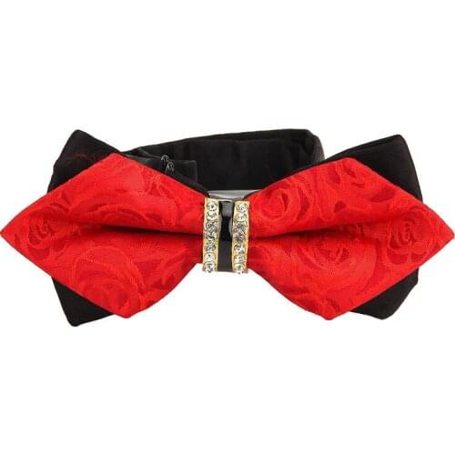 Korean Exquisite British Stlye Mens Rhinestone Bow Ties Classic Formal Bowties Double-layer Groom Necktie Wedding Accessories
