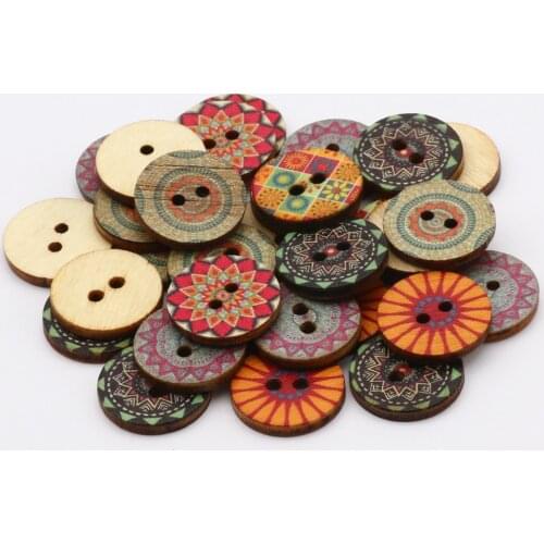 21mm Retro Round Natural Wooden Two-hole Craft Button 50pcs Sewing Accessories Gift Card DIY Scrapbook Home Decoration
