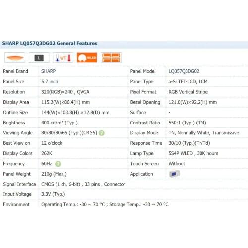 LQ057Q3DG02 5.7 inch Industrial LCD, New& A+ grade in stock, test working