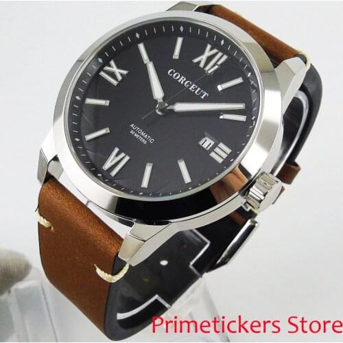 41mm sapphire glass date roman numerals automatic mens watch luminous black dial