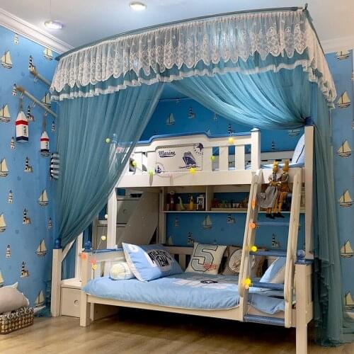 Nanjiren Childrens Double-Layer Bunk Bed Mosquito Net 1.5M Bunk Bed Household High and Low Bed Trapezoidal U-Shaped Telescopic