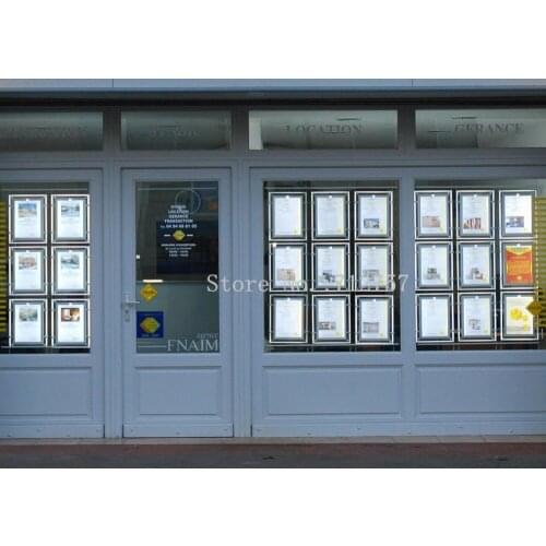 REAL ESTATE SHOP LED WINDOW DISPLAY POSTER FRAMES A4 VERTICAL CABLE WIRE HANGING LIGHT POCKET-SINGLE SIDED A4 LIGHT BOX