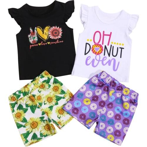 0-5Y Summer Fashion Toddler Baby Girls Clothes Sets Letter Short Sleeve Tops Floral Shorts 2pcs Children Clothing Sets