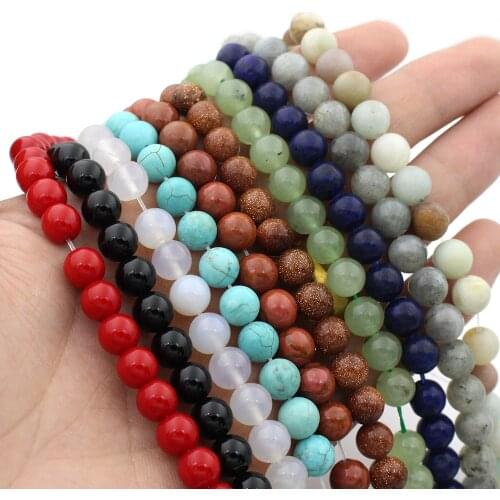 Polish Matte Frosted Turquoises Round Natural Stone Beads Amazonite Watermelon Small Beads for Bracelet Jewelry Making