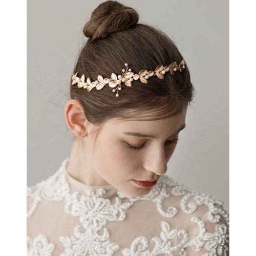 Wedding Headband for Bride-Leaf Bridal Headband Rhinestone Headpiece Wedding Hair Accessories for Women