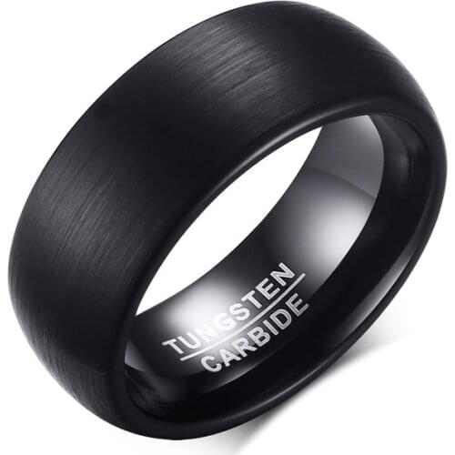 POYA Tungsten Ring 8mm Black Mens Wedding Band Brushed Dome Comfort Fit
