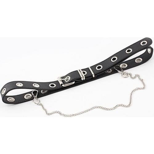 New Fashion Punk Rock PU Leather Material Belts Men Women Black Coffee Chains Decorate Trend Female Pin Buckle Streetwear Belt