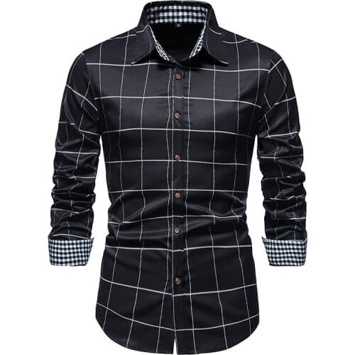 Black Plaid Western Button Up Shirt Men 2021 Brand Slim Fit Long Sleeve Mens Dress Shirts Business Work Casual Chemise Homme XXL