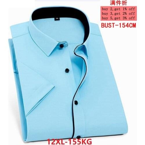 Mens Large size Shirt Short Sleeve Lapel 10XL 11XL 12XL Single Breasted Office Business Casual Comfort Blue 6XL 7XL 8XL