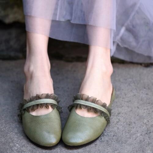 Artmu Original Flat Sole Women Slipper New Soft Soled Lace Sandals Fairy Genuine Leather Handmade Slippers 1860-62