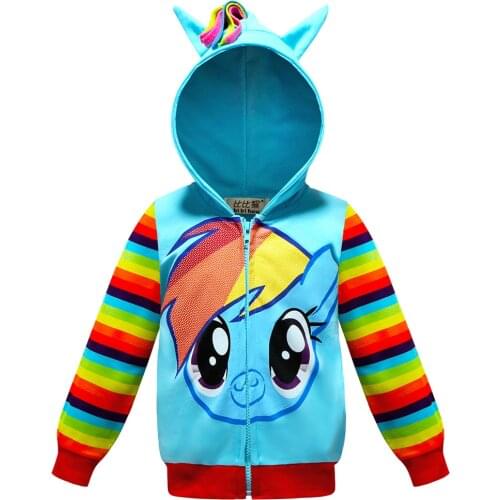 Spring Kids Girls jacket Rainbow Coat New Kids Girls Little Pony Unicorn Children baby Girls Hooded Childrens Clothes