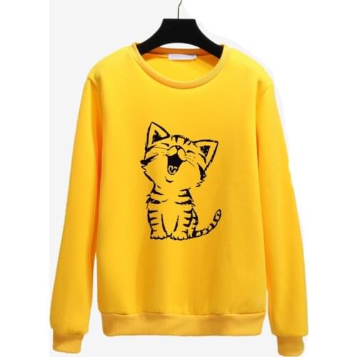 Cute Happy Cat Harajuku Hoodies Women Sweatshirt Autumn Winter Loose Pullover Camisola Feminina Long Sleeves Casual Coat O Neck