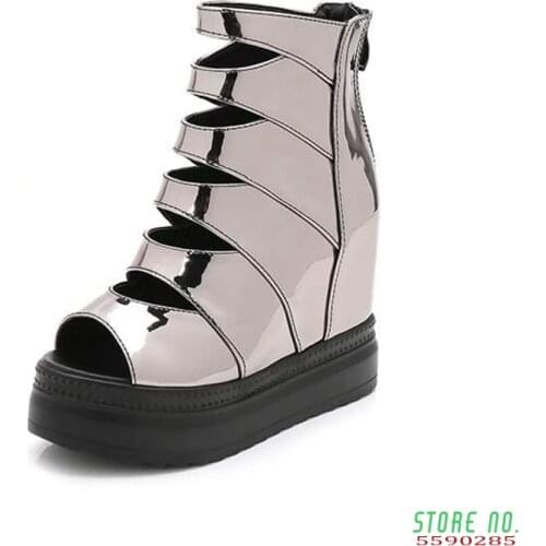 Womens High Heels Sandals 2019 Summer Fashion Leather Hidden Heel Gladiator Sandals Women Platform Shoes Female Chunky Sandal