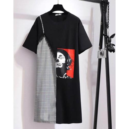 Summer cotton dress women plus size bust 156cm 6XL 7XL 8XL 9XL 10XL plaid dress women black color