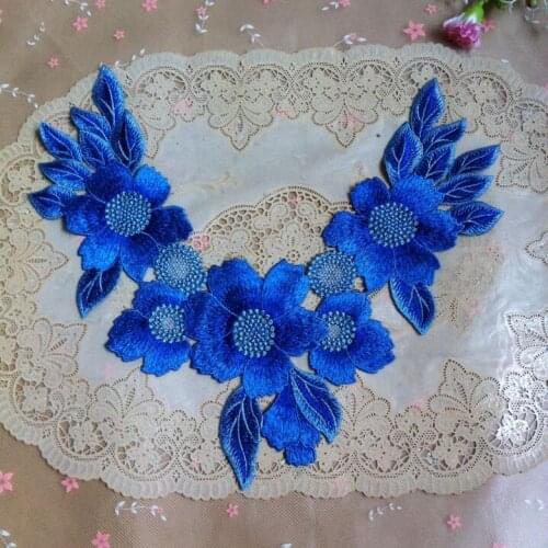 1 Piece 30*27.5cm DIY Royal Blue Lace Collar for Patchwork Sewing Scrapbooking Pretty Embroidery Venise Lace Neckline Fabric
