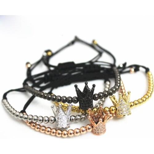 10 pieces/lot) Anil Arjandas Bracelet Men Gold Titanium Steel Bead Micro Pave CZ Crown Charm Braiding Macrame Bracelet