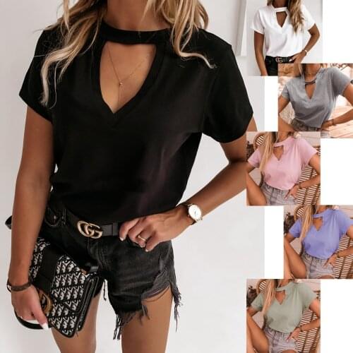 2021Fashion Women Summer Solid Color T-Shirts Hollow Out Design O-Neck Short Sleeve Casual Loose Pullovers Top Black Y2k T shirt