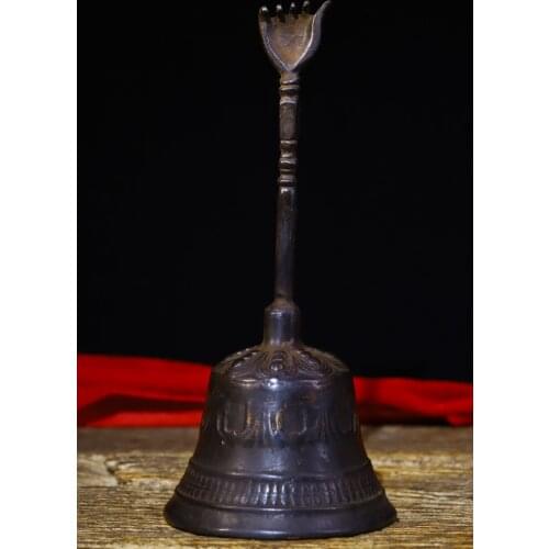 9"Tibet temple Bronze Hand shape Scratching hands Rattle Bells Buddhist instruments Town House Exorcism Ward off evil spirits