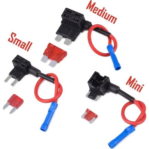 12V MINI SMALL MEDIUM Size Car Fuse Holder Add-a-circuit TAP Adapter with 10A Micro Mini Standard ATM Blade Fuse