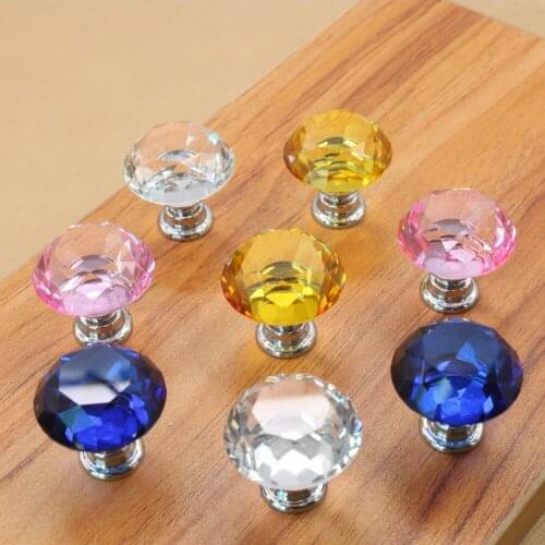 Free Shipping Clear Crystal Glass Diamond Hand Drawer Round Zinc Alloy Drawer Cabinet Door Handle(Diameter:30mm)