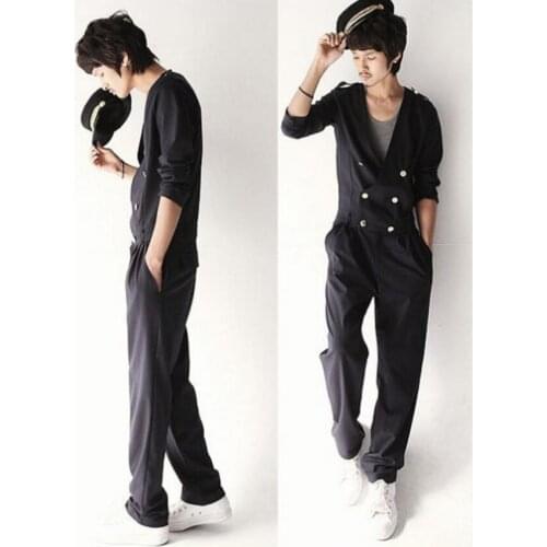 Hot New Fashion One-piece Pants Mens Casual Pants Loose Korean Double Breasted Overalls Singer Stage Costumes Rompers