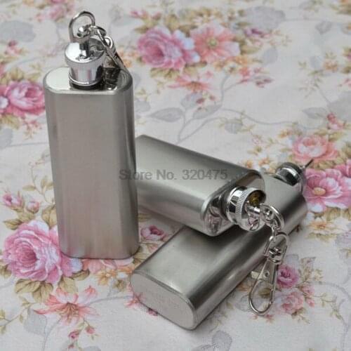 DHL 100pcs 2oz Mini Stainless Steel Hip Flask Alcohol Flagon with Keychain