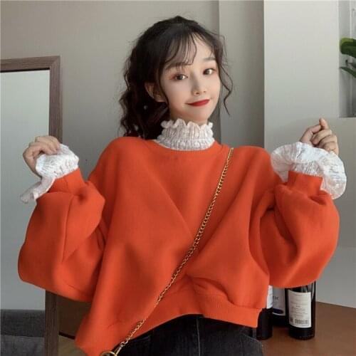 Designer Chic Loose Velvet Thick Cropped Sweatshirt Women Autumn Winter Long Sleeve Hoodies Pullovers Casual Student Sweatshirts