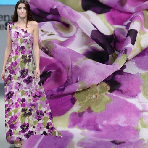 Purple Floral Print Silk Georgette Sewing Fabric For Dress Scraf