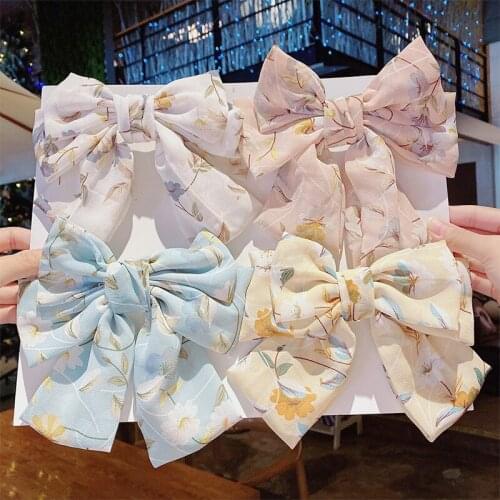 H:HYDE Women Girls Cute 3 Layers Print Flower Big Bow Hair Clips Sweet Hair Ornament Headband Hairpins Fashion Hair Accessories