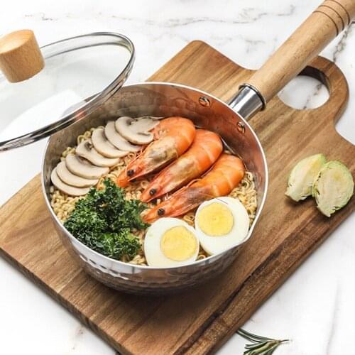 Saucepan 304 Stainless Steel Thickened Flat Bottom Baby Food Supplement Noodle Soup Pot Wooden Handle With Lid Pots Kitchen Tool