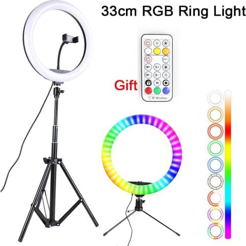 33cm RGB LED Ring Light With Tripod 2m 1.6m 0.5m Colorful Dimmable Photography Lighting With Remote Control For YouTube VK