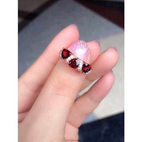 Natural red garnet gem Ring Natural gemstone ring S925 sterling silver trendy Elegant array for women girl gift Jewelry