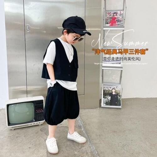 Boys Set Summer 2021 New Trendy Childrens Summer Dress Handsome Thin Baby Fashion Vest Shorts Three-piece Set kids clothes Boy