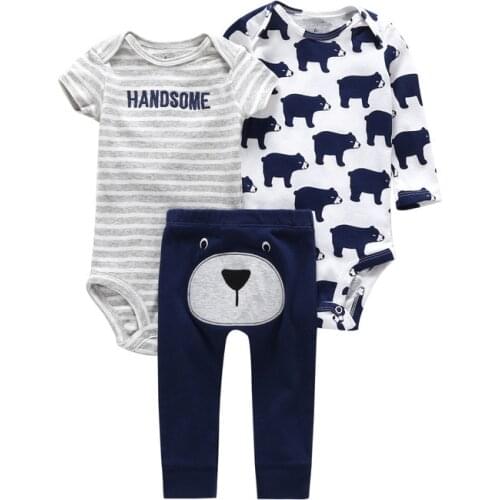 Baby Boy Clothing sets 2018 Fashion Style Cute Animal Short Sleeves+long sleeves Romper+Pants 3 Pieces Newborn Clothes Outifts
