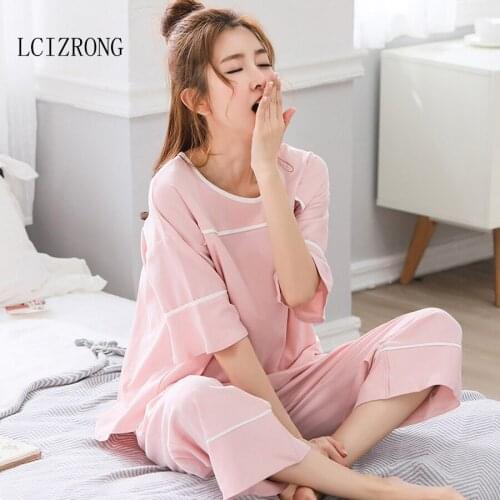 Women 2 Pieces Pajamas Set Spring Autumn New Cotton Comfortable Sleepwear Nightgown Casual Loose O-Neck Homewear Female Pyjamas