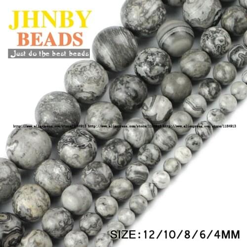 JHNBY Gray Map Natural Stone 4/6/8/10/12MM Round spacer Loose beads ball for Jewelry bracelets pendant making DIY Accessories