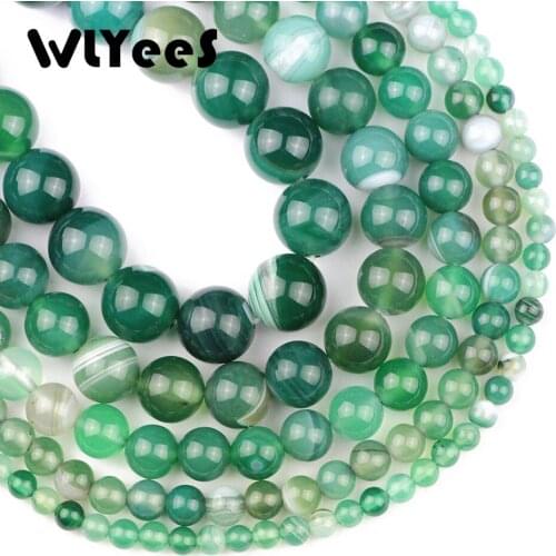 WLYeeS Green Stripe banded carnelian Natural Stone Round Loose Beads 4-12mm For Jewelry Bracelet Pendant Making DIY Accessories